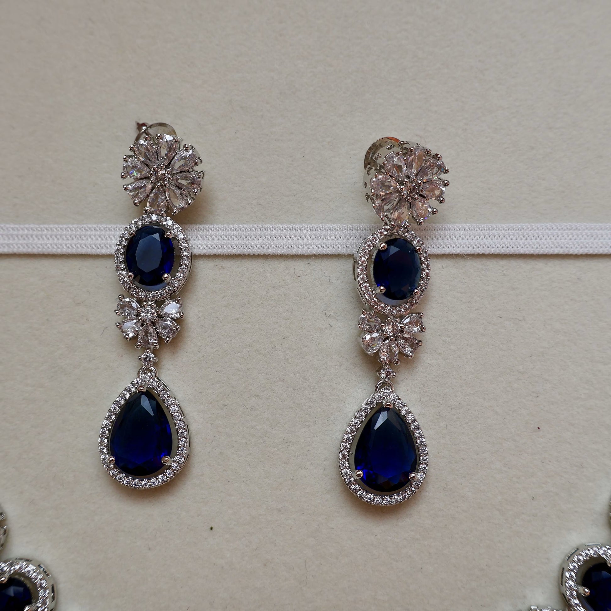 Midnight Royale Necklace Set – Earrings Detail | American Diamond Jewellery | Carryallco India