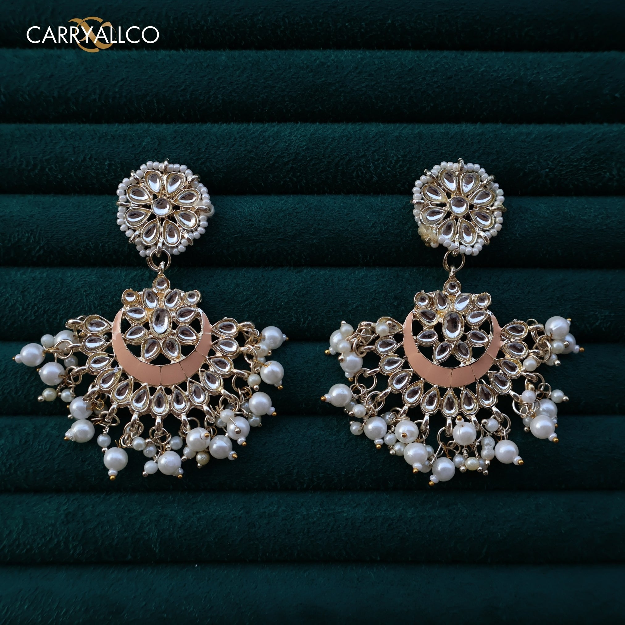 Carryallco Peach Essence Kundan Meenakari Earrings Carryallco