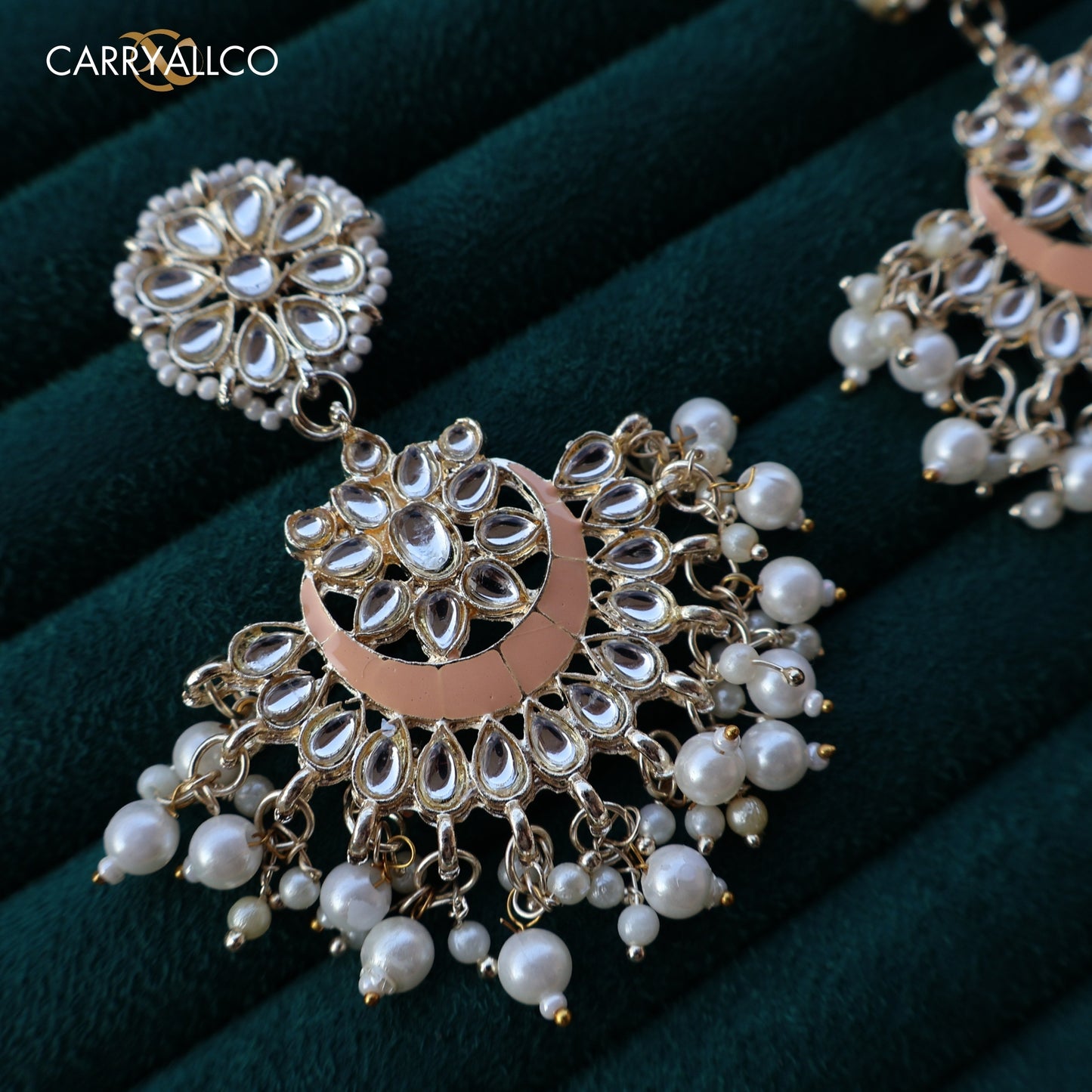 Carryallco Peach Essence Kundan Meenakari Earrings