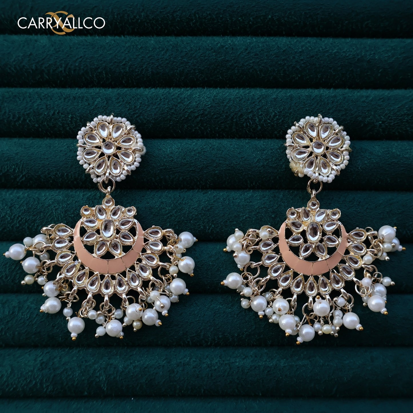 Carryallco Peach Essence Kundan Meenakari Earrings