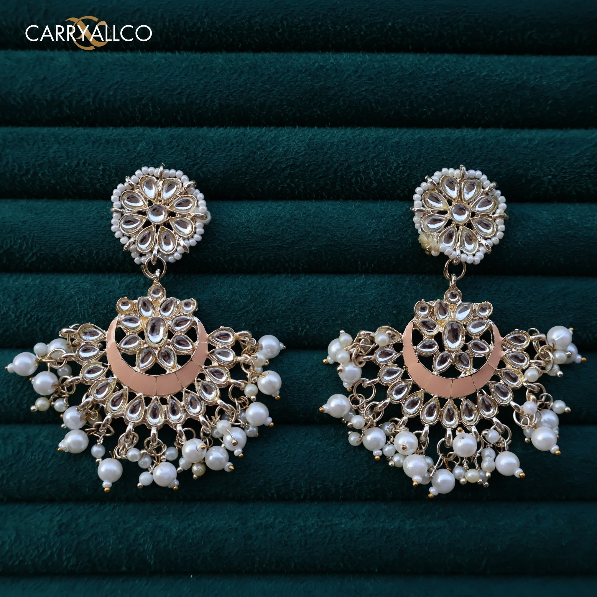 Carryallco Peach Essence Kundan Meenakari Earrings Carryallco