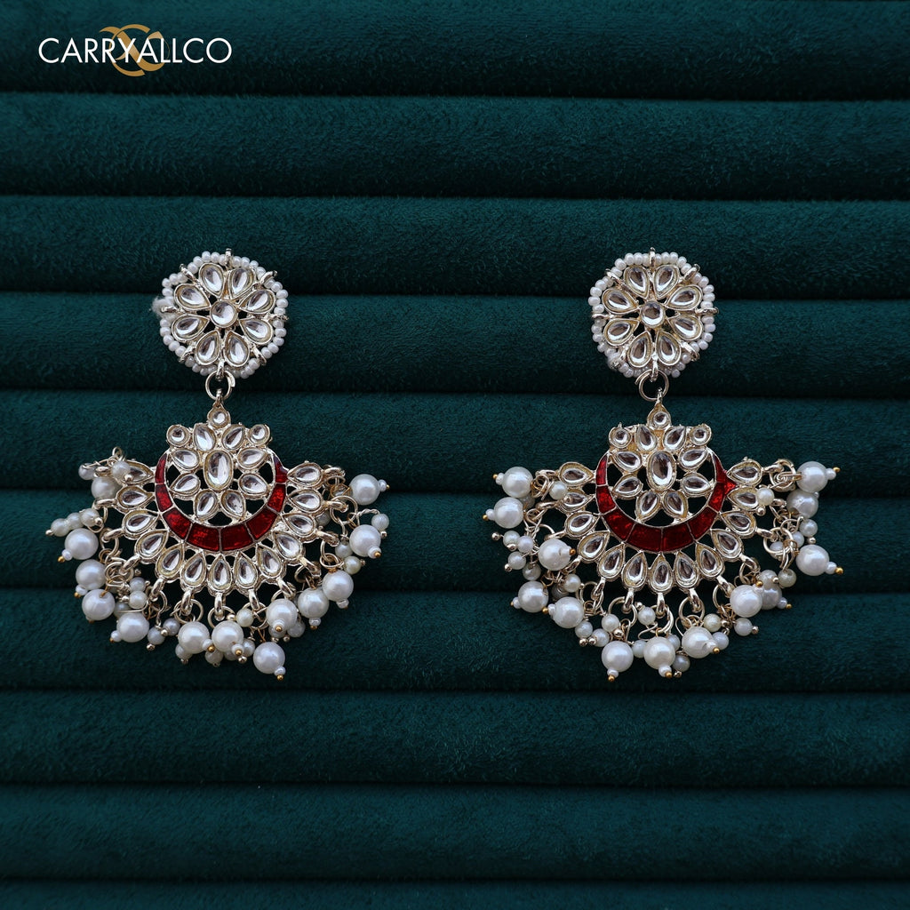 Carryallco Red Essence Kundan Meenakari Earrings Carryallco