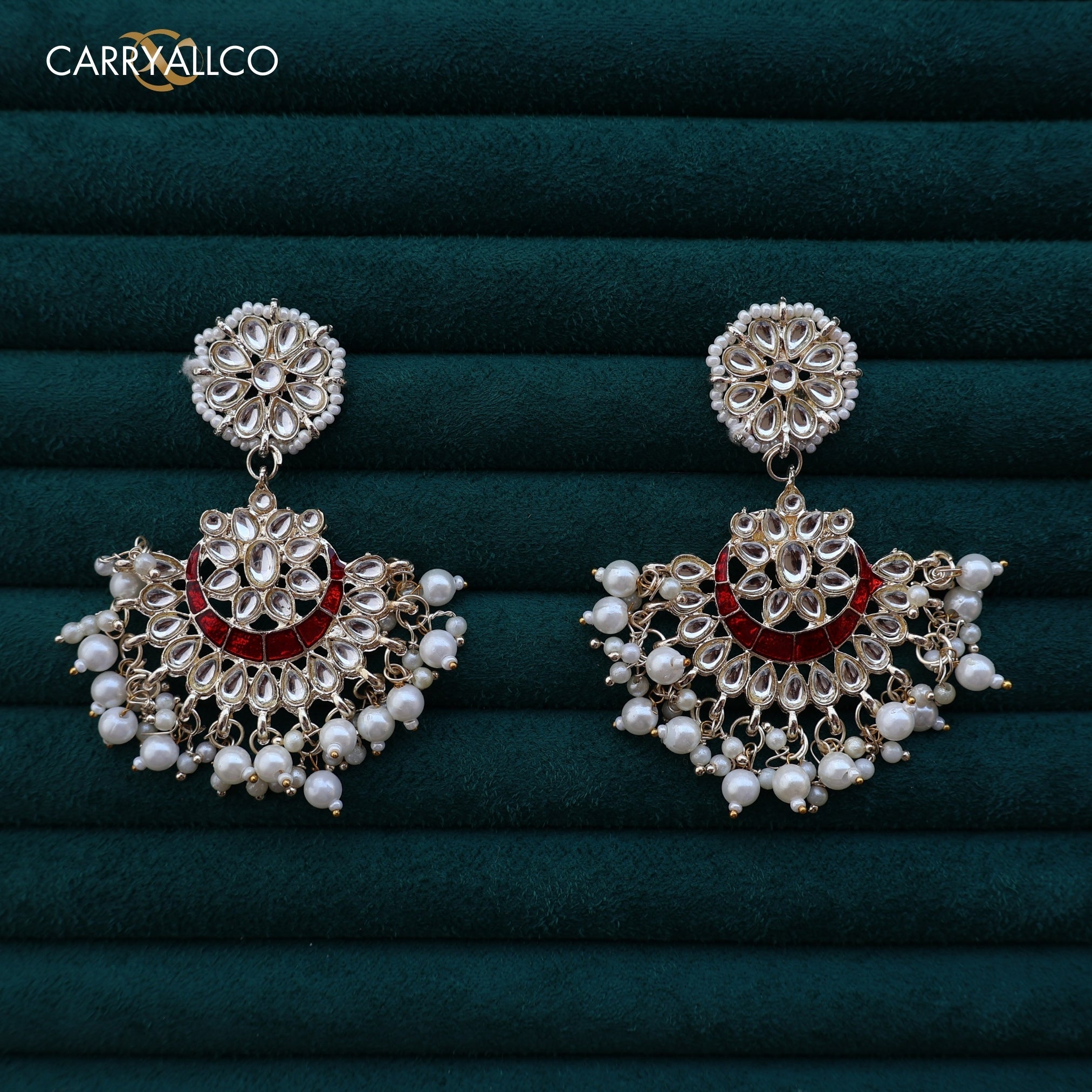 Carryallco Red Essence Kundan Meenakari Earrings Carryallco