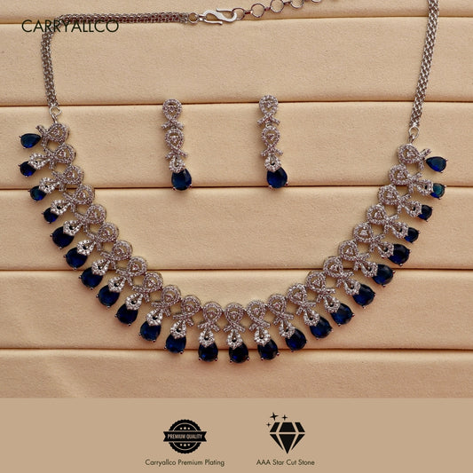 Carryallco Sapphire Glow American Diamond Necklace Set