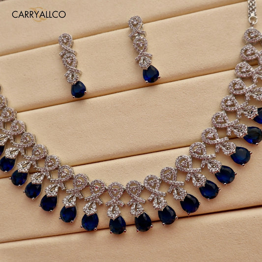 Carryallco Sapphire Glow American Diamond Necklace Set