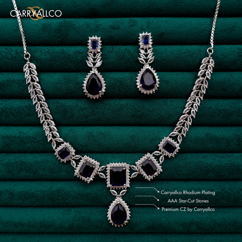 Carryallco Sapphire Petal Cascade Necklace Set Carryallco