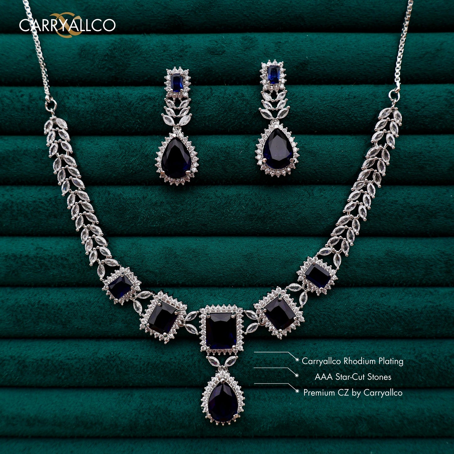 Carryallco Sapphire Petal Cascade Necklace Set