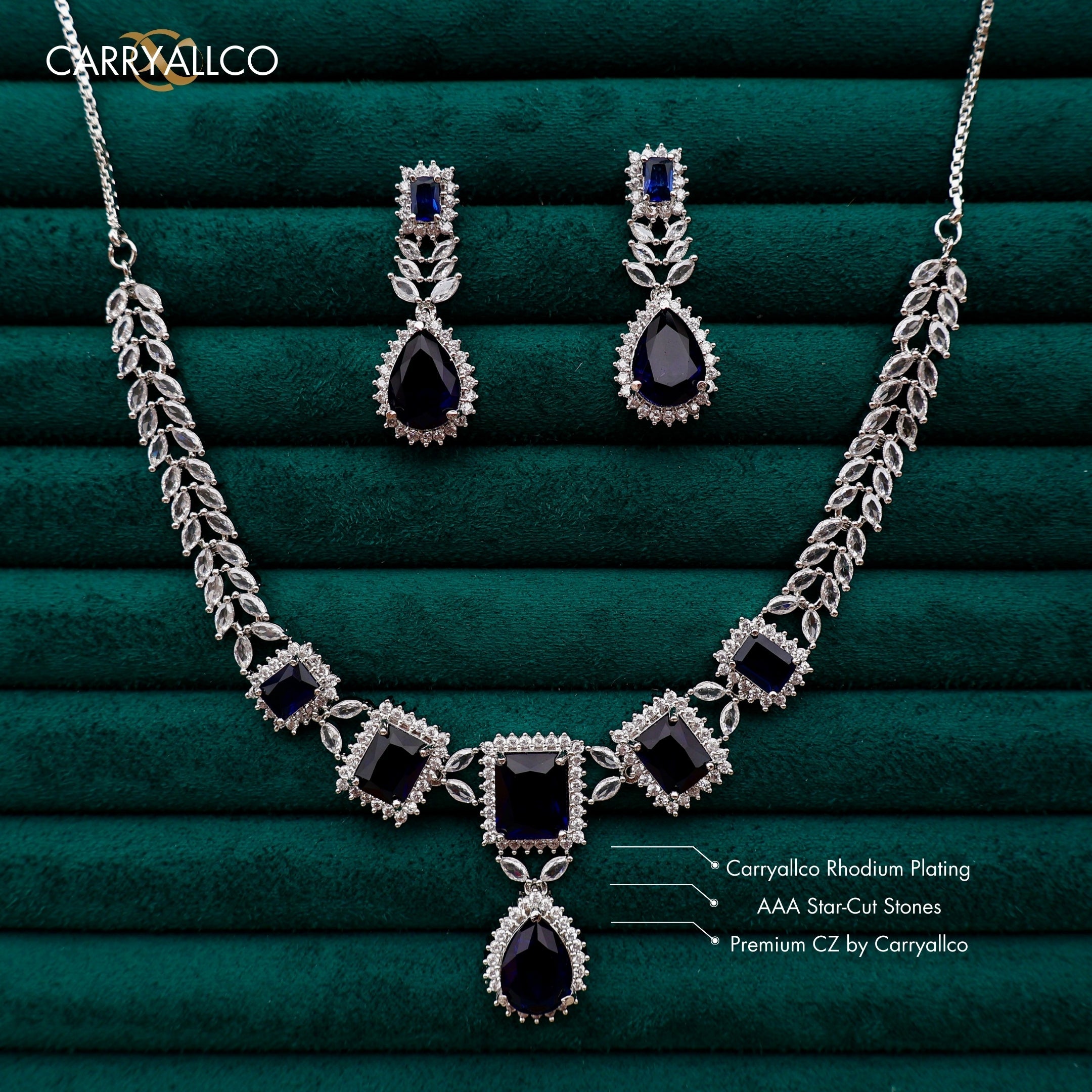Carryallco Sapphire Petal Cascade Necklace Set Carryallco