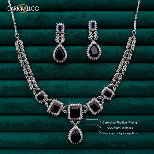 Carryallco Sapphire Petal Cascade Necklace Set