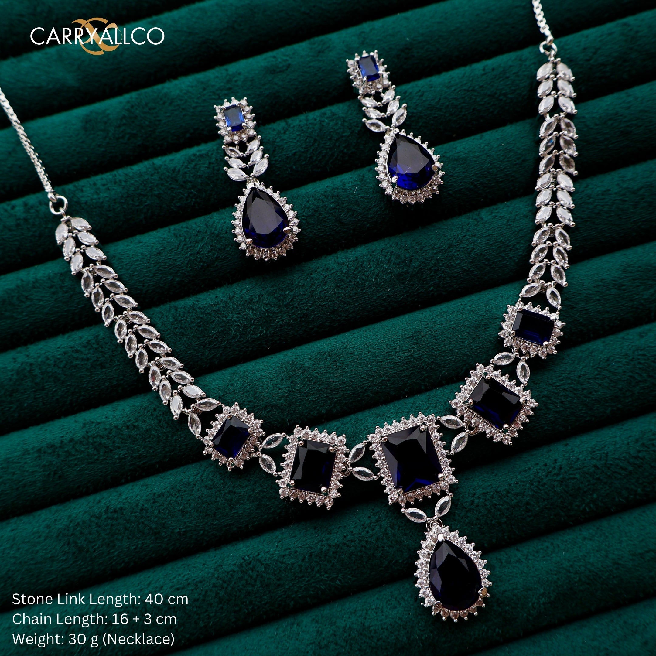 Carryallco Sapphire Petal Cascade Necklace Set Carryallco