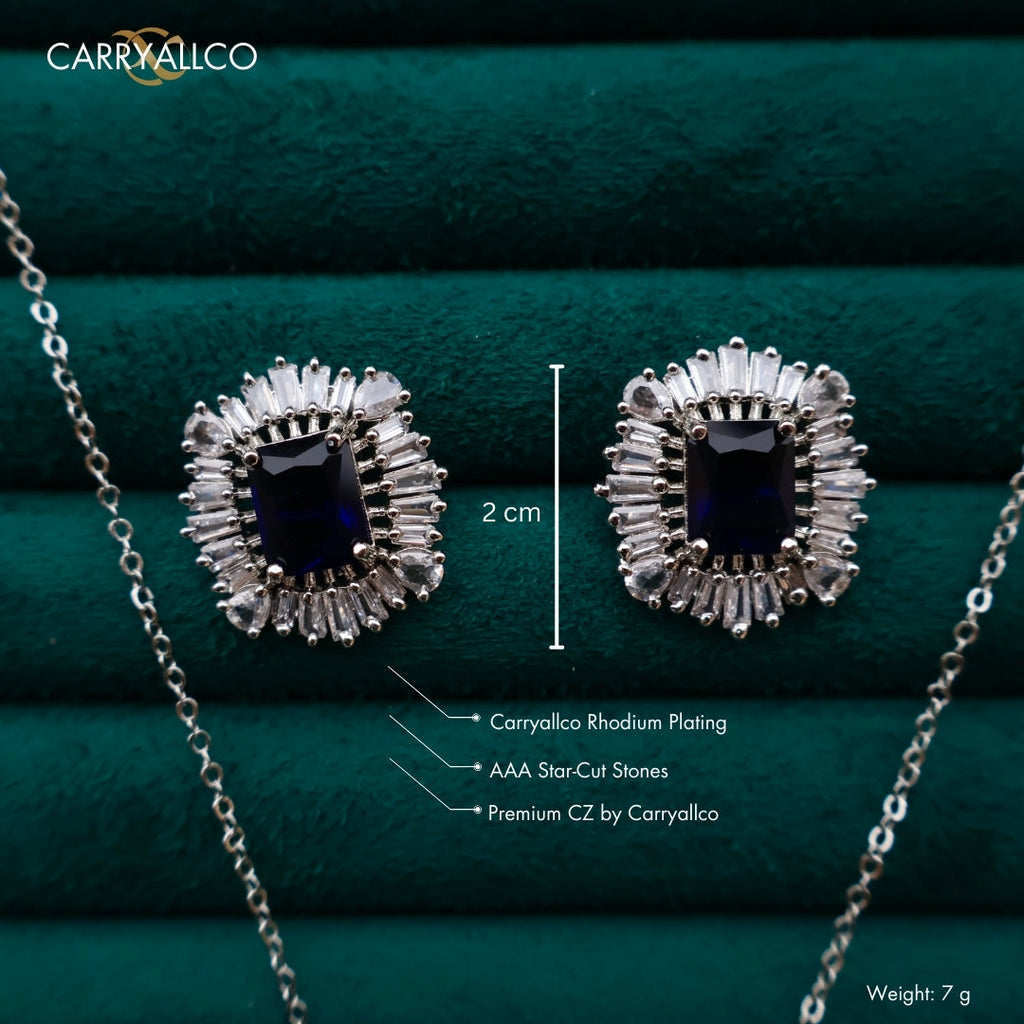 Carryallco Sapphire Square Charm American Diamond Pendant Set CARRYALLCO