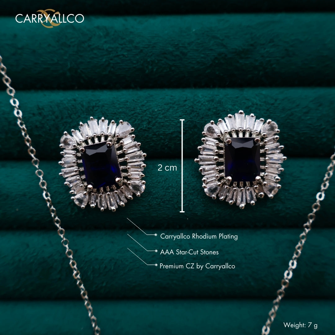 Carryallco Sapphire Square Charm American Diamond Pendant Set