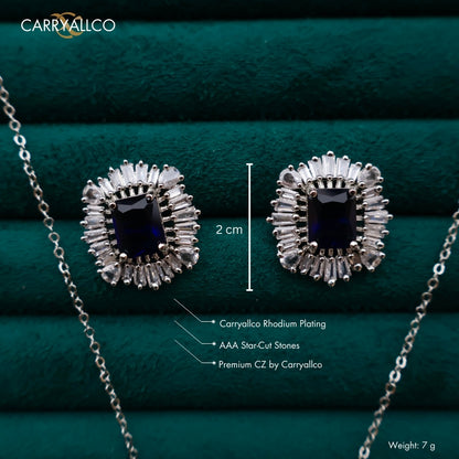 Carryallco Sapphire Square Charm American Diamond Pendant Set