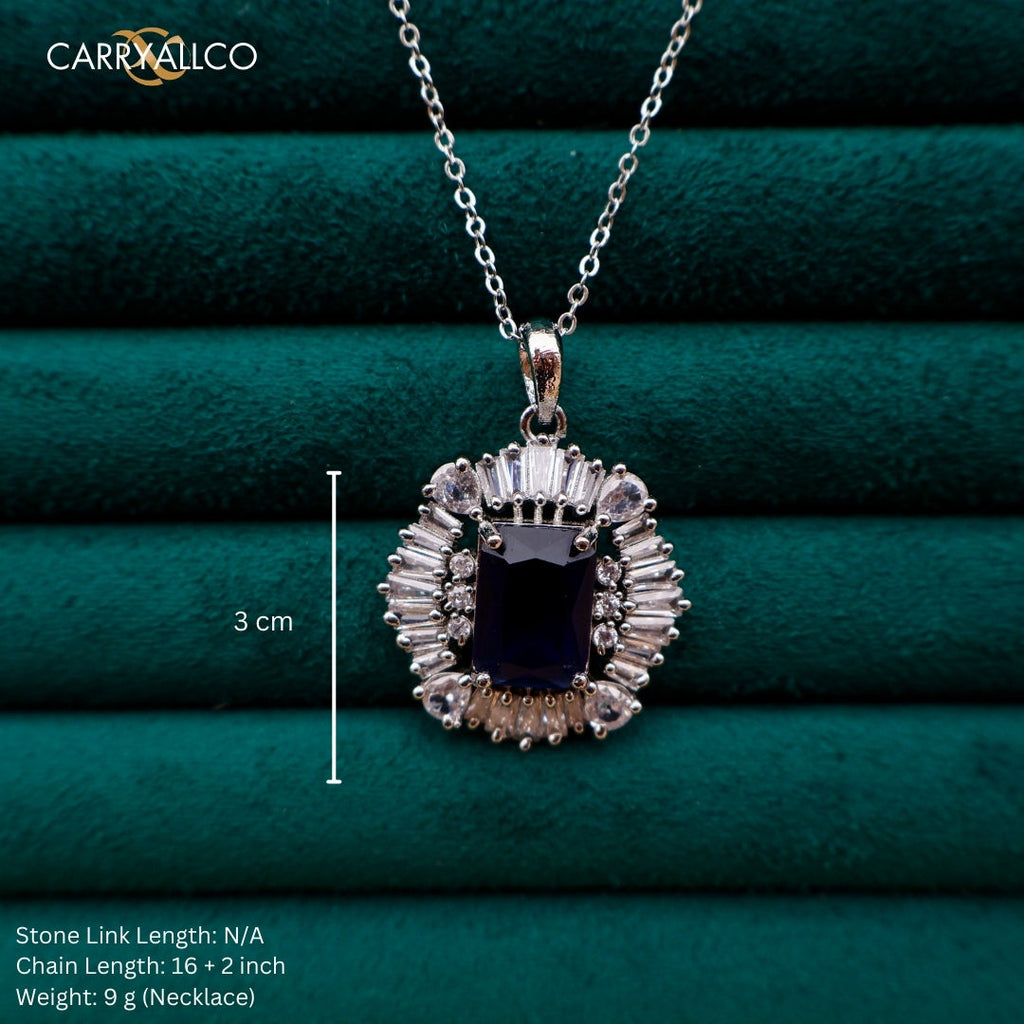 Carryallco Sapphire Square Charm American Diamond Pendant Set CARRYALLCO