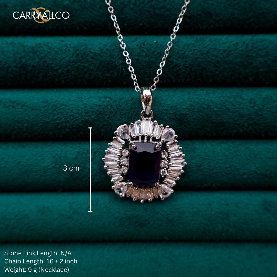Carryallco Sapphire Square Charm American Diamond Pendant Set