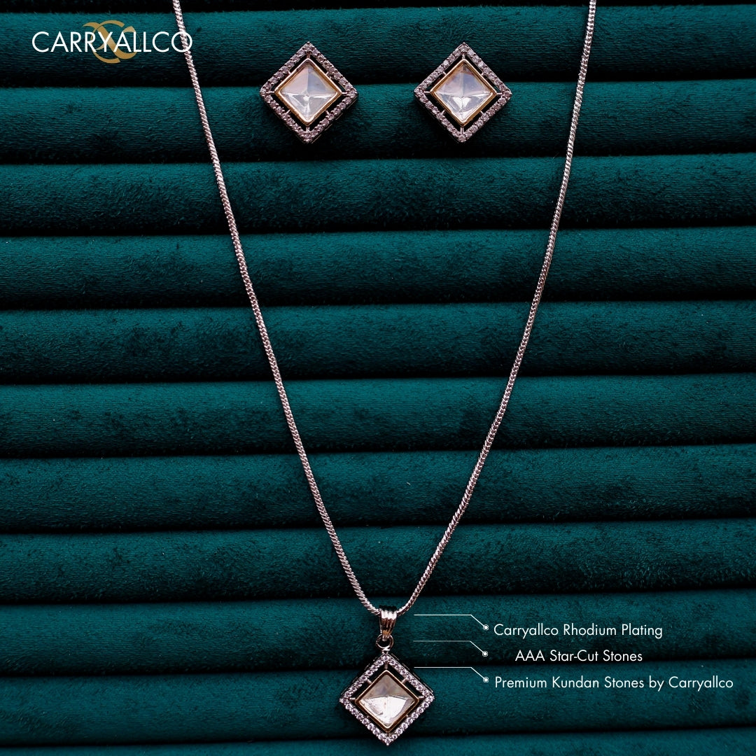 Carryallco Square Glow Dual-Tone Kundan Pendant Set CARRYALLCO