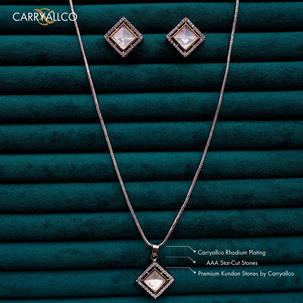 Carryallco Square Glow Dual-Tone Kundan Pendant Set CARRYALLCO
