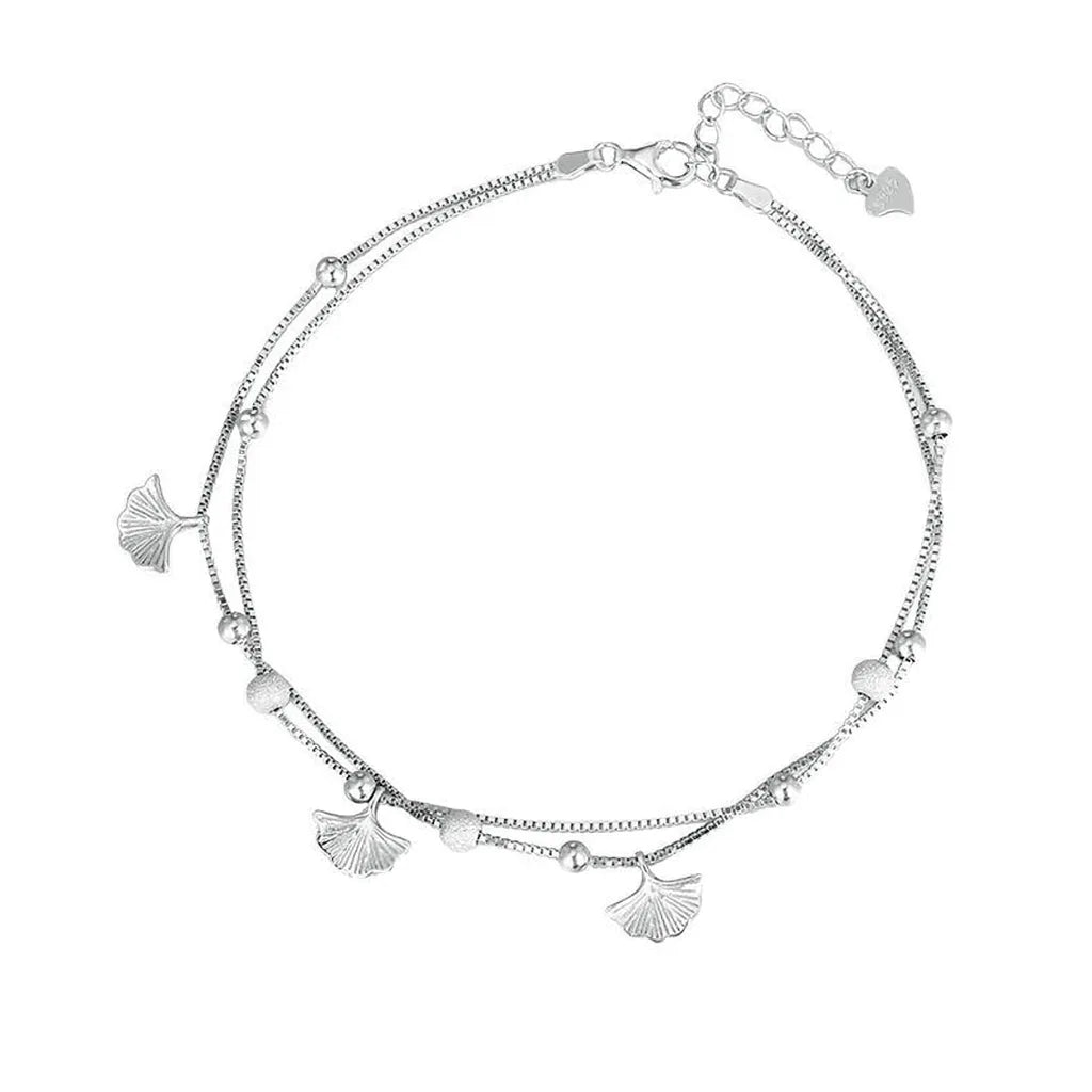 Carryallco Sterling Silver 925 Ginkgo Charm Anklet