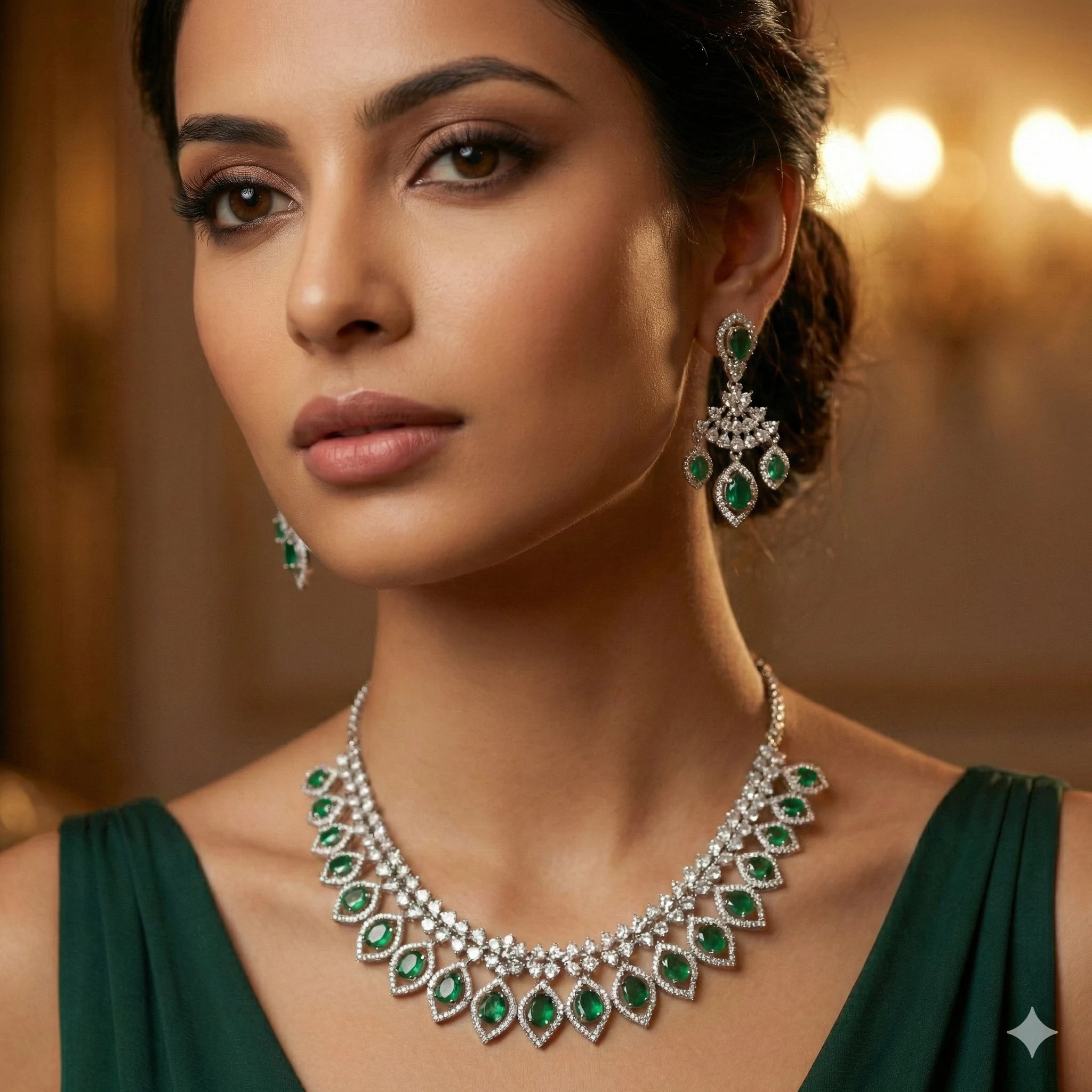 Carryallco Verde Elegance American Diamond Necklace Set