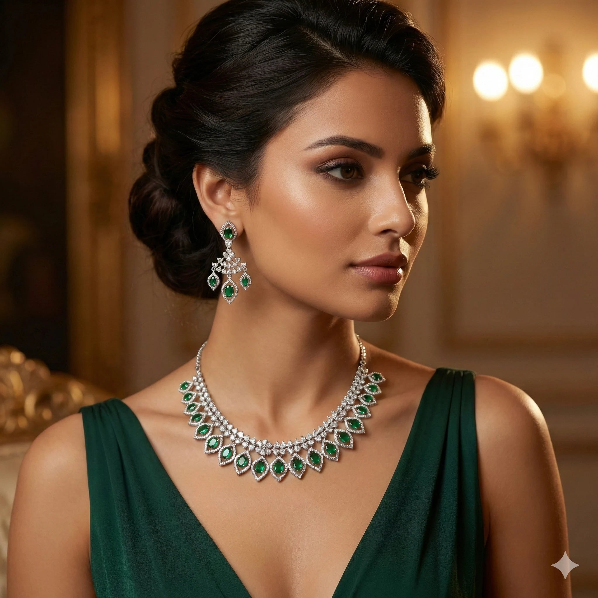Carryallco Verde Elegance American Diamond Necklace Set