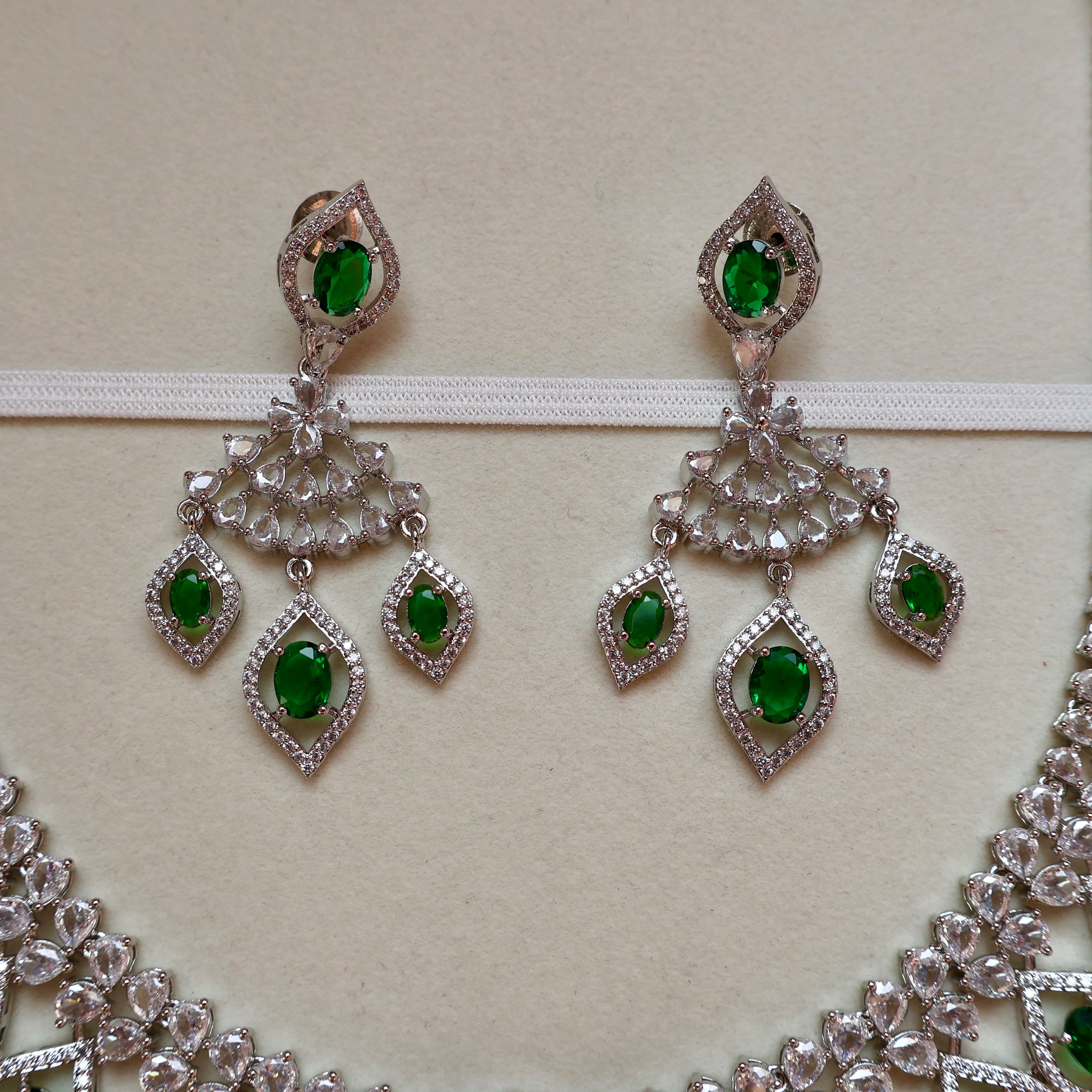 Carryallco Verde Elegance American Diamond Necklace Set