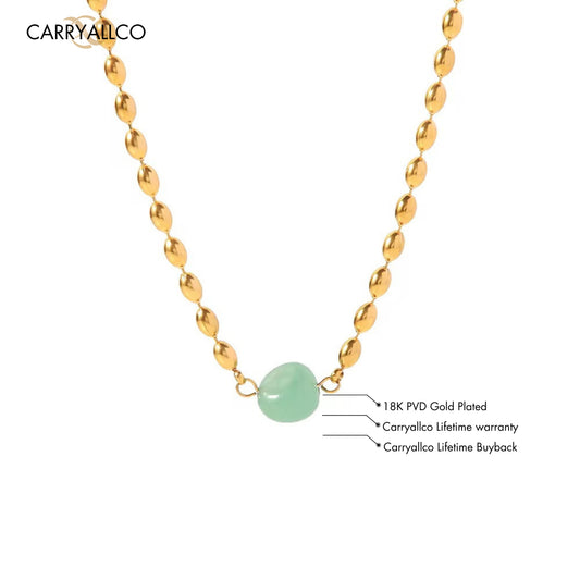 Carryallco 18K Gold-Plated Green Stone Oval Bead Necklace