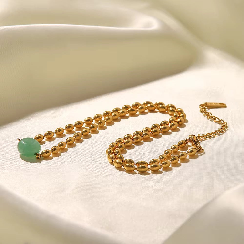 Carryallco 18K Gold-Plated Green Stone Oval Bead Necklace