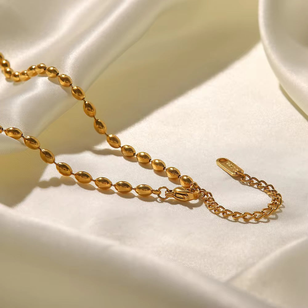 Carryallco 18K Gold-Plated Green Stone Oval Bead Necklace