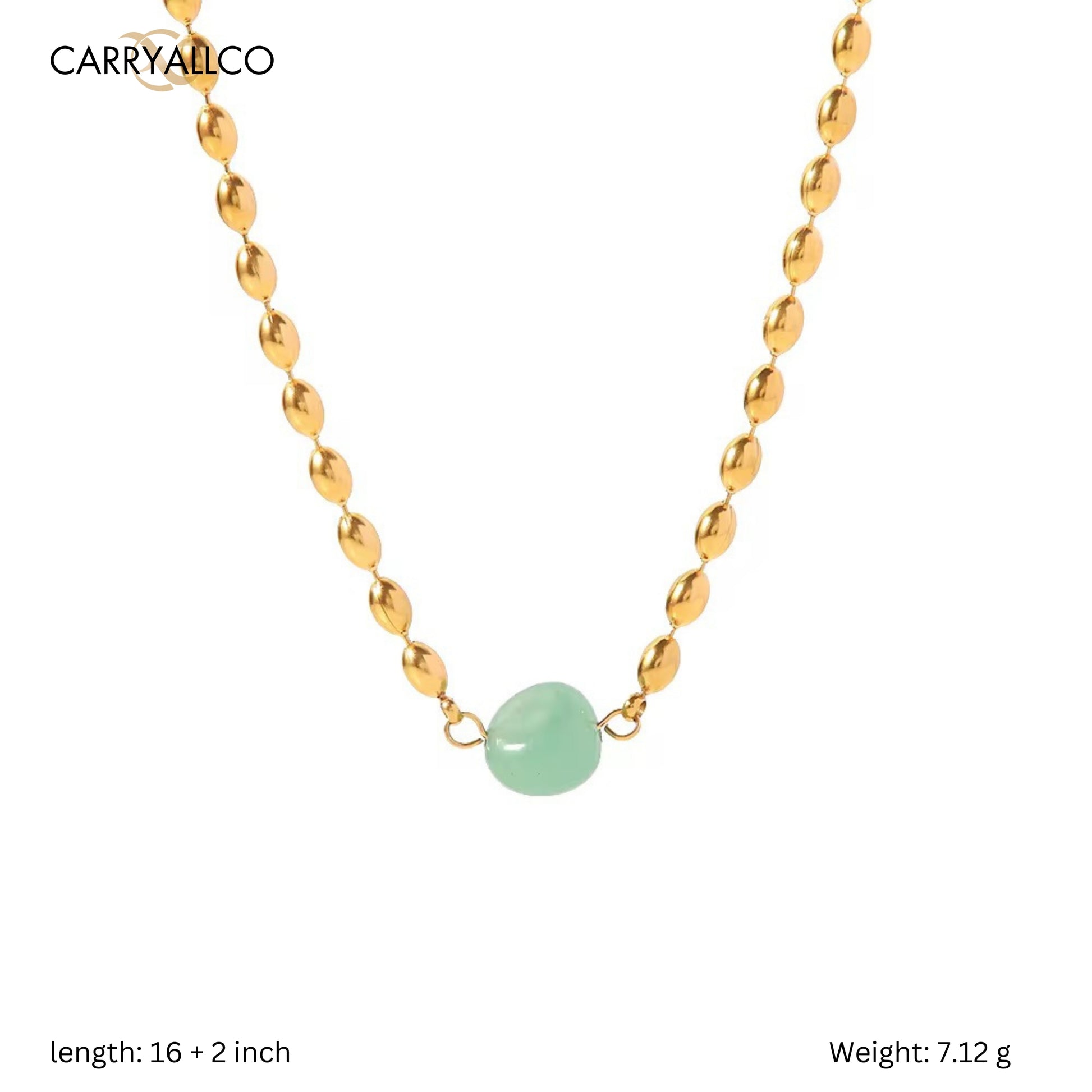 Carryallco 18K Gold-Plated Green Stone Oval Bead Necklace