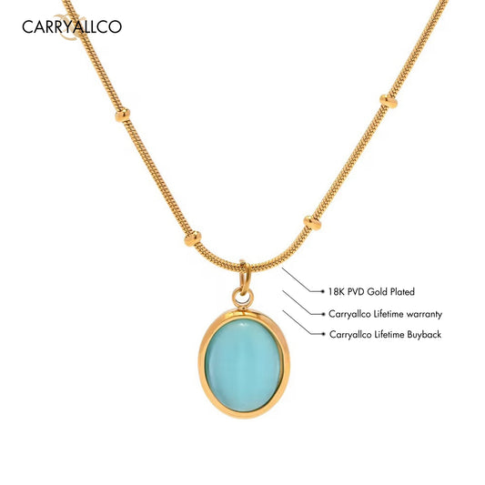 Carryallco 18K Gold Bead Chain Blue Stone Necklace