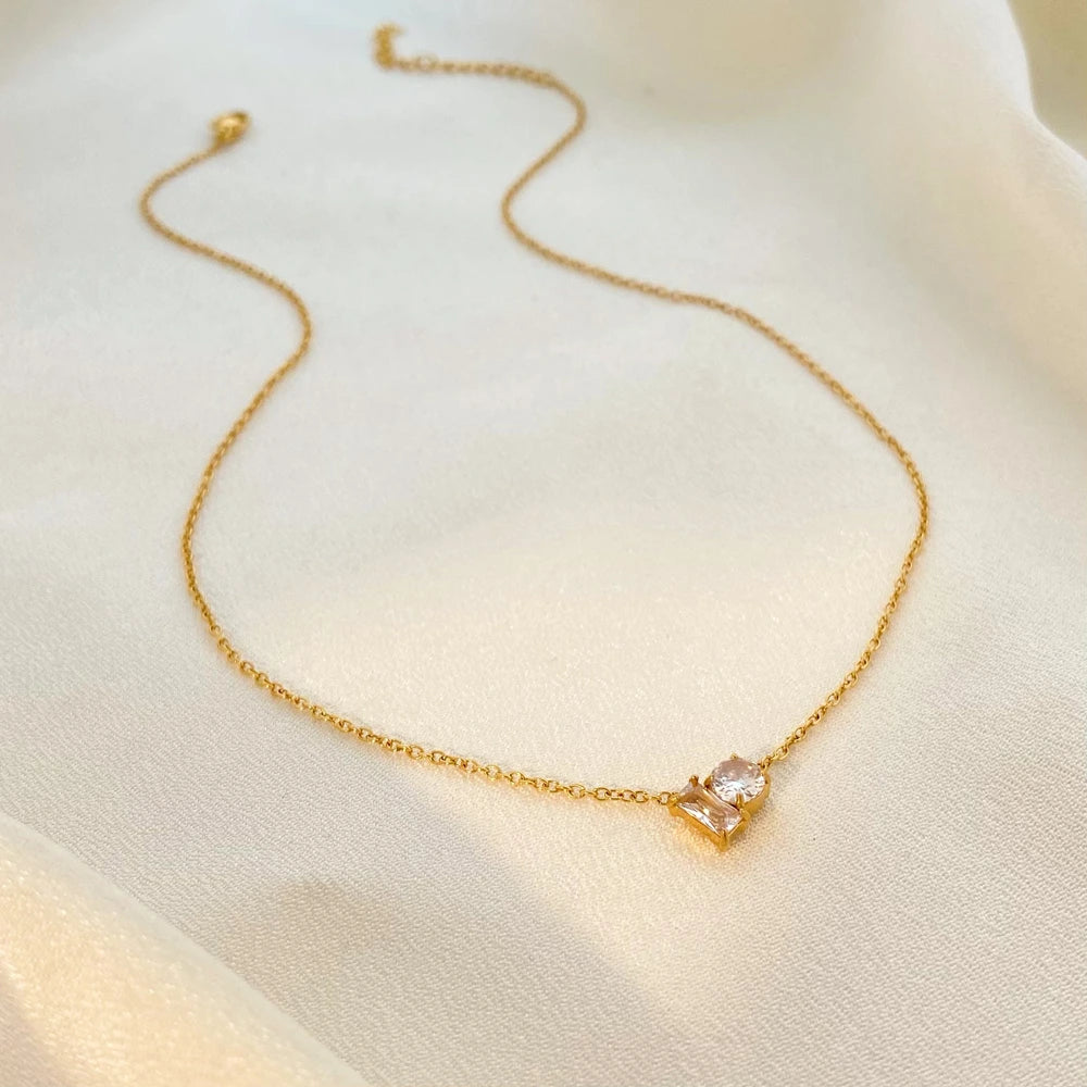 Dual-Stone Geometric Pendant Necklace