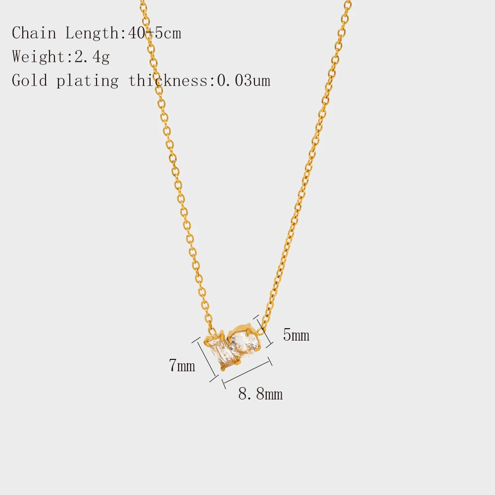 Carryallco 18K Gold Plated Dual-Stone Geometric Pendant Necklace