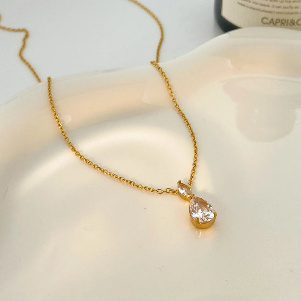 Carryallco 18K Gold Plated Water Drop Zircon Pendant Necklace