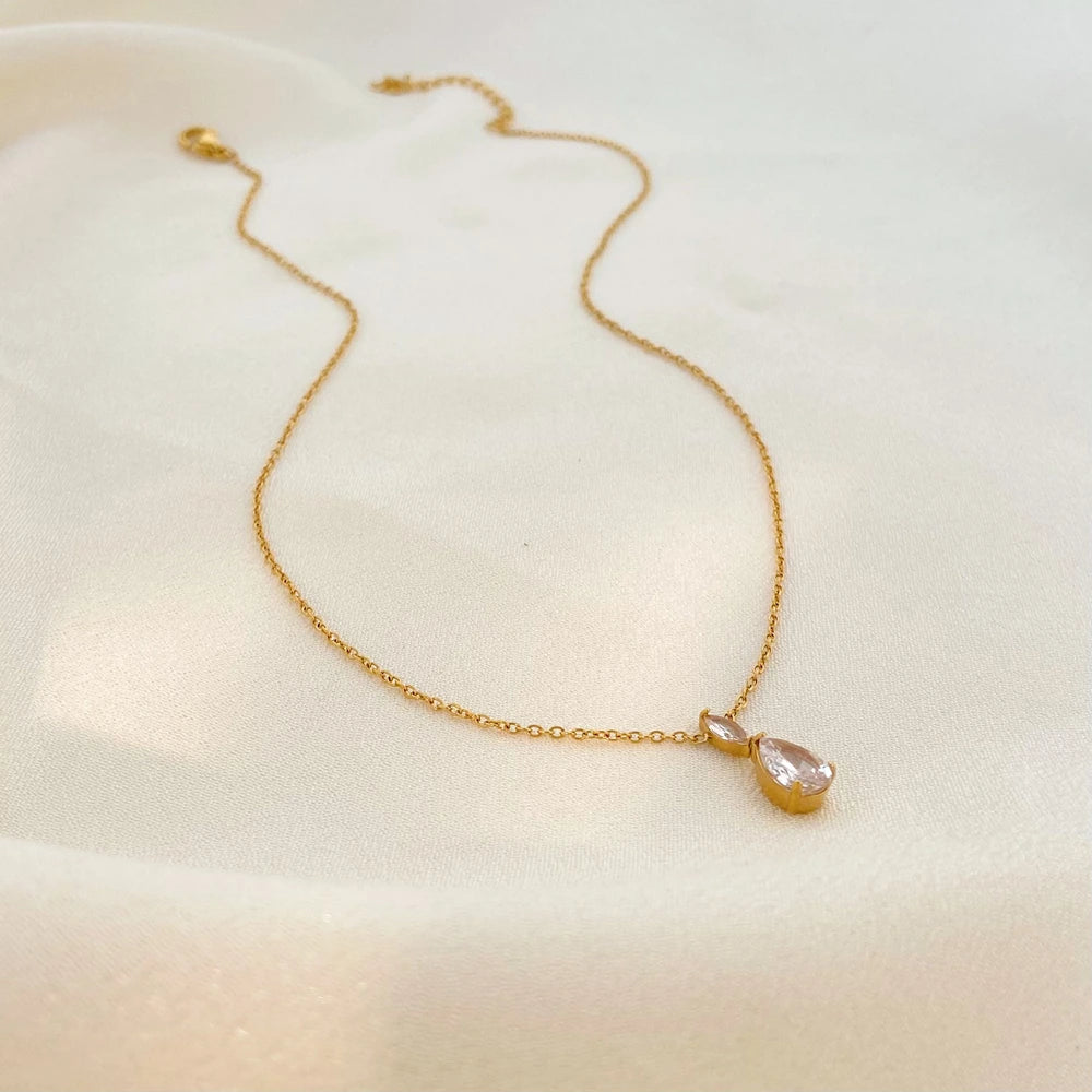 Carryallco 18K Gold Plated Water Drop Zircon Pendant Necklace