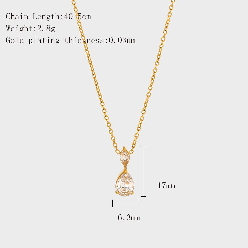 Carryallco 18K Gold Plated Water Drop Zircon Pendant Necklace