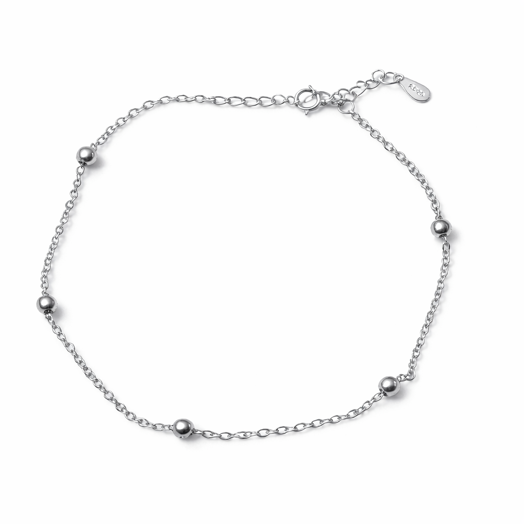 Beaded Chain Anklet – 925 Sterling Silver