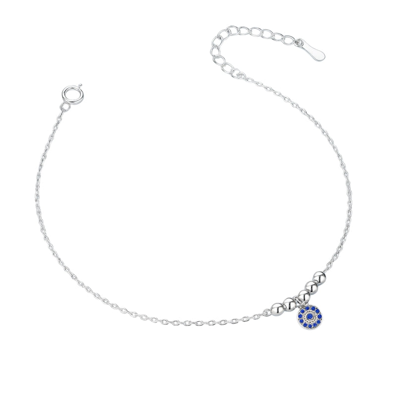 Evil Eye Zirconia Anklet – Detail View | 925 Sterling Silver | Carryallco India