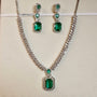 Aqua Square American Diamond Necklace Set – aqua CZ stones on beige background | Carryallco