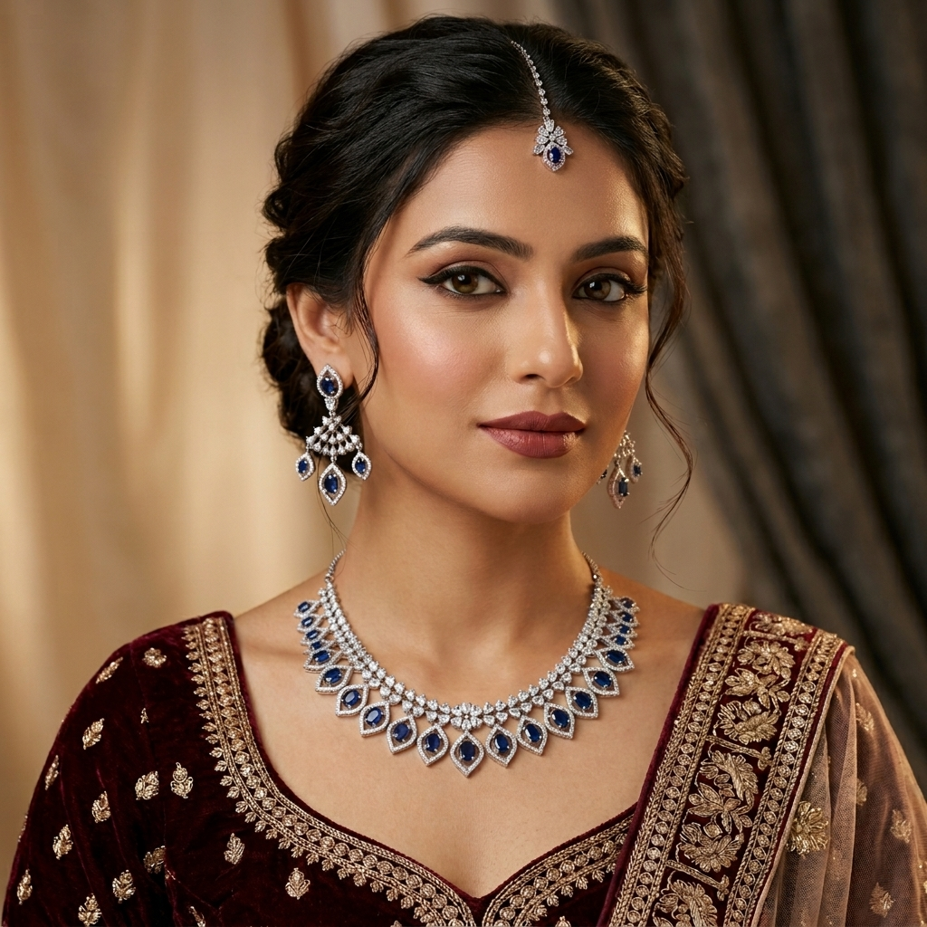 Carryallco Azure Nocturne American Diamond Necklace Set