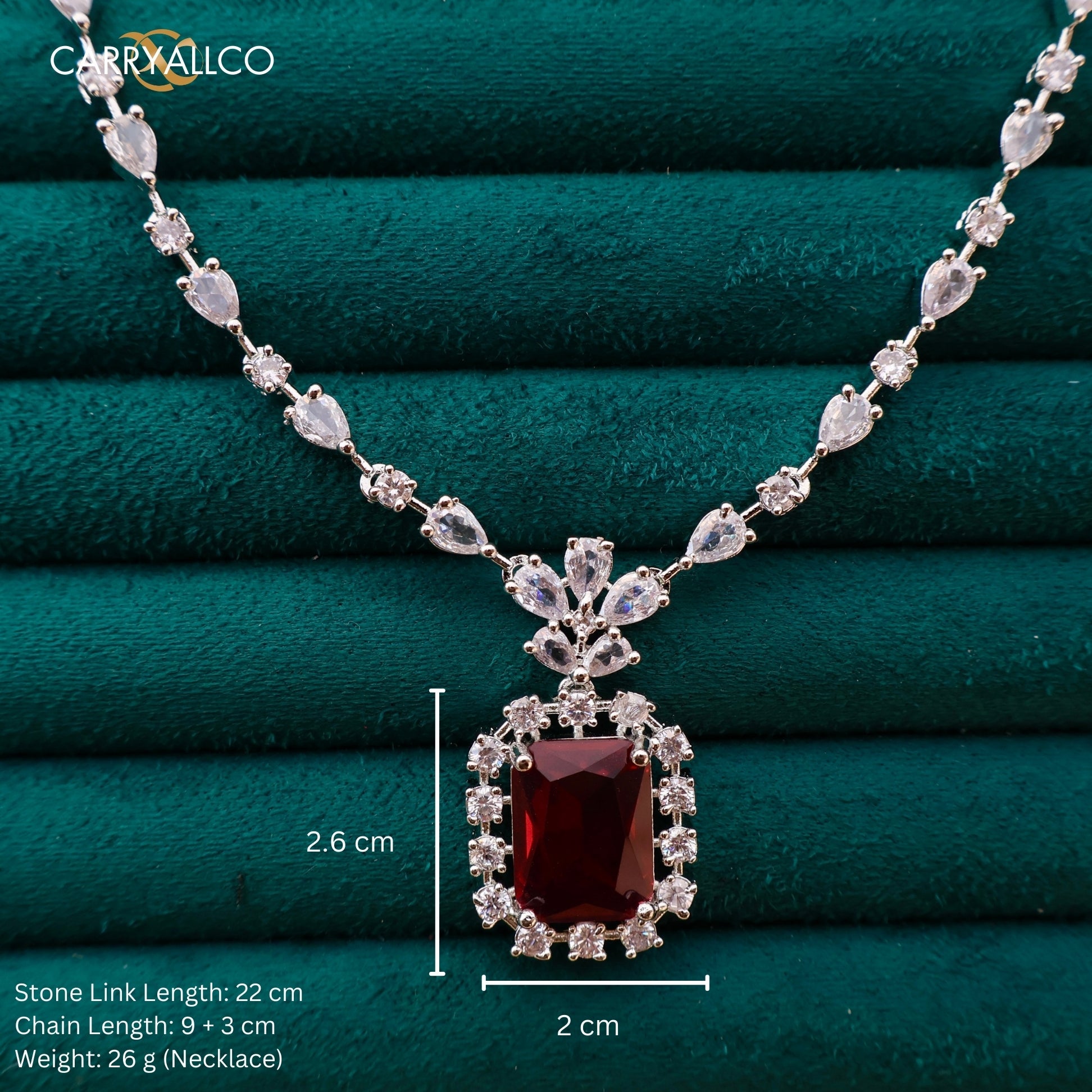 Carryallco Crimson Charm Leaf Accent American Diamond Necklace Set Carryallco