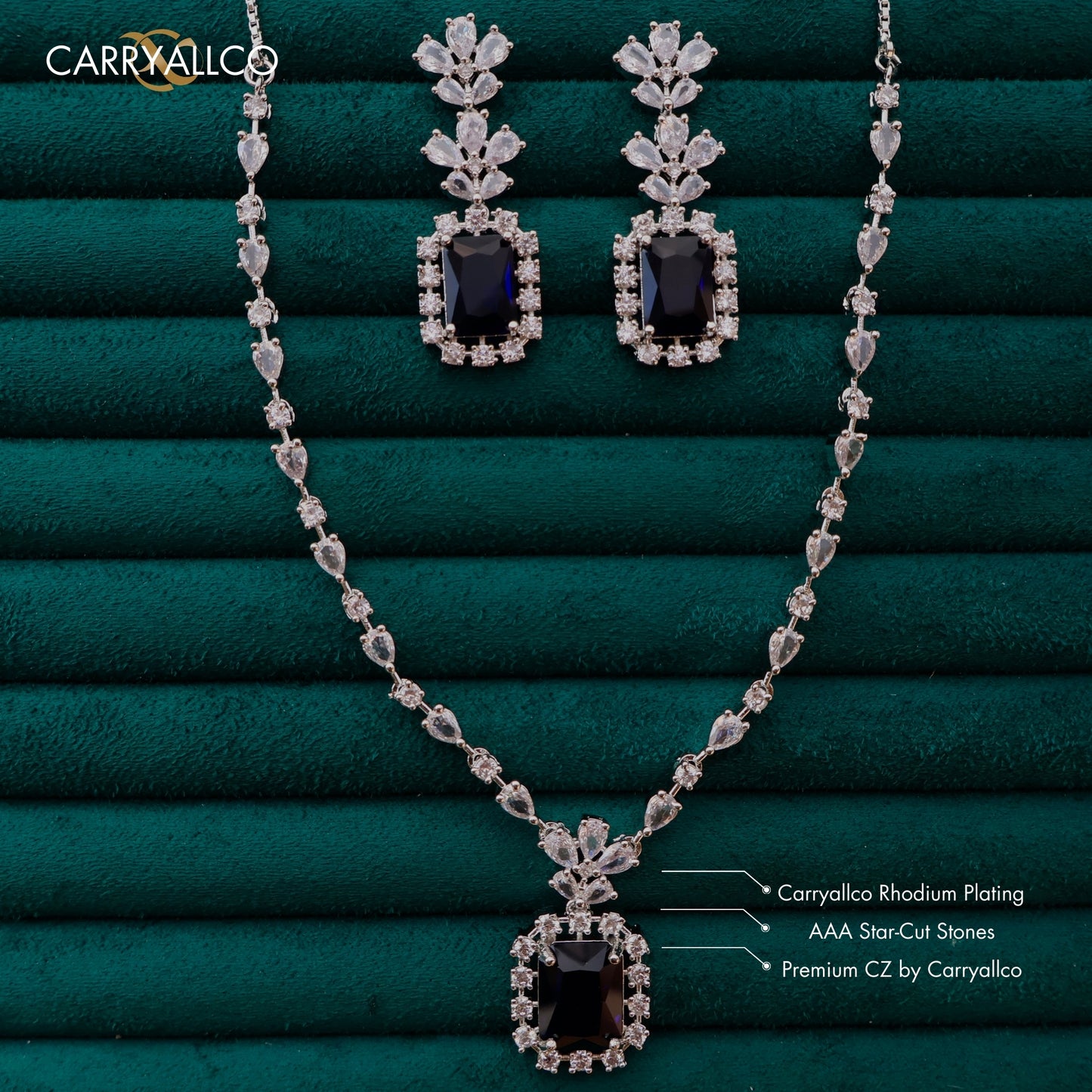 Carryallco Blue Sapphire American Diamond Necklace Set
