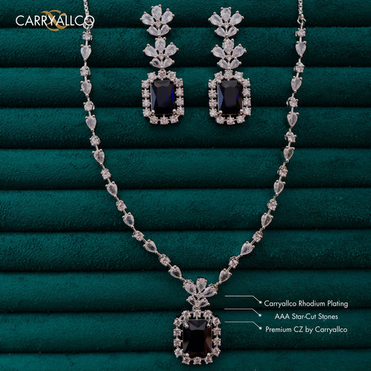 Carryallco Blue Sapphire American Diamond Necklace Set