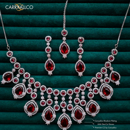 Carryallco Bridal 4 layer Ruby American Diamond Necklace Set