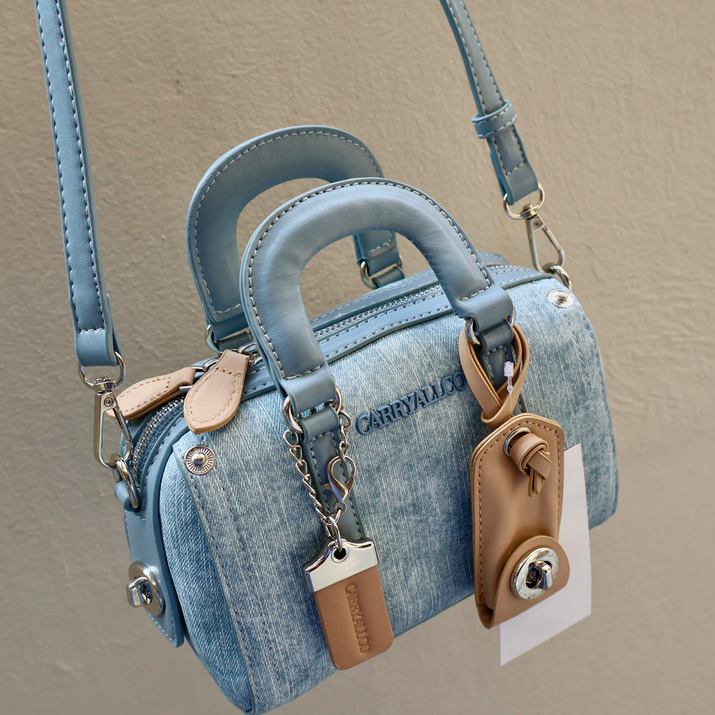 Carryallco Celeste – Denim Blue Vintage Full Vegan Leather Boston Bag