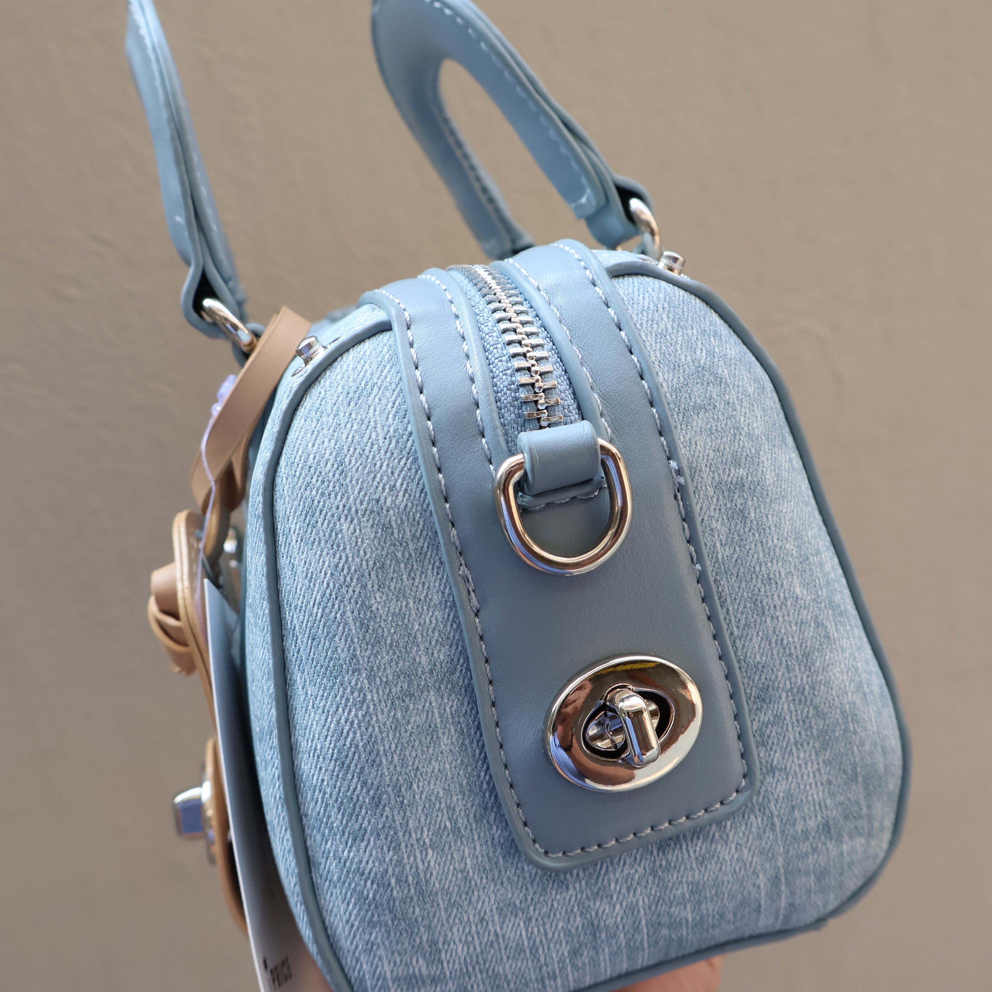 Carryallco Celeste – Denim Blue Vintage Full Vegan Leather Boston Bag