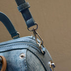 Carryallco Celeste – Denim Blue Vintage Full Vegan Leather Boston Bag