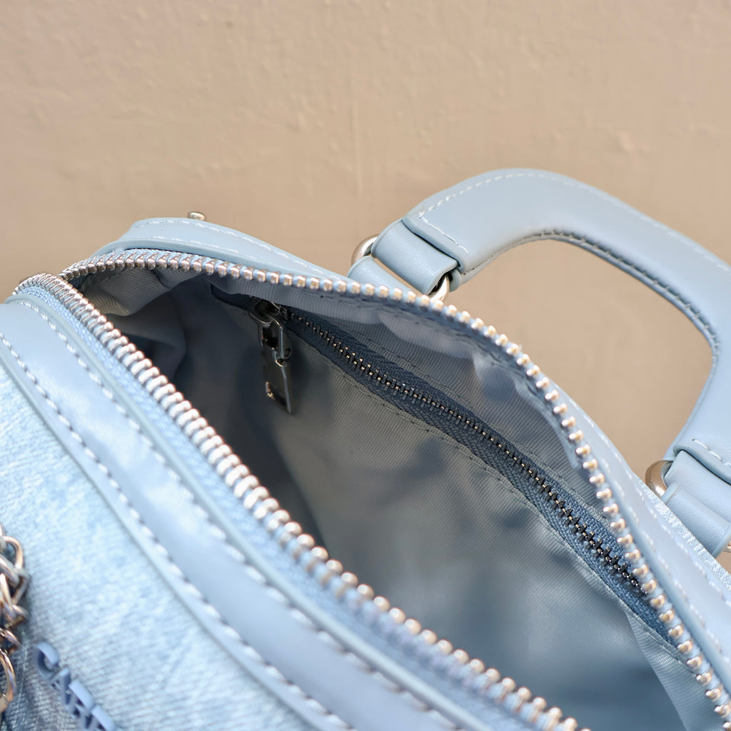 Carryallco Celeste – Denim Blue Vintage Full Vegan Leather Boston Bag