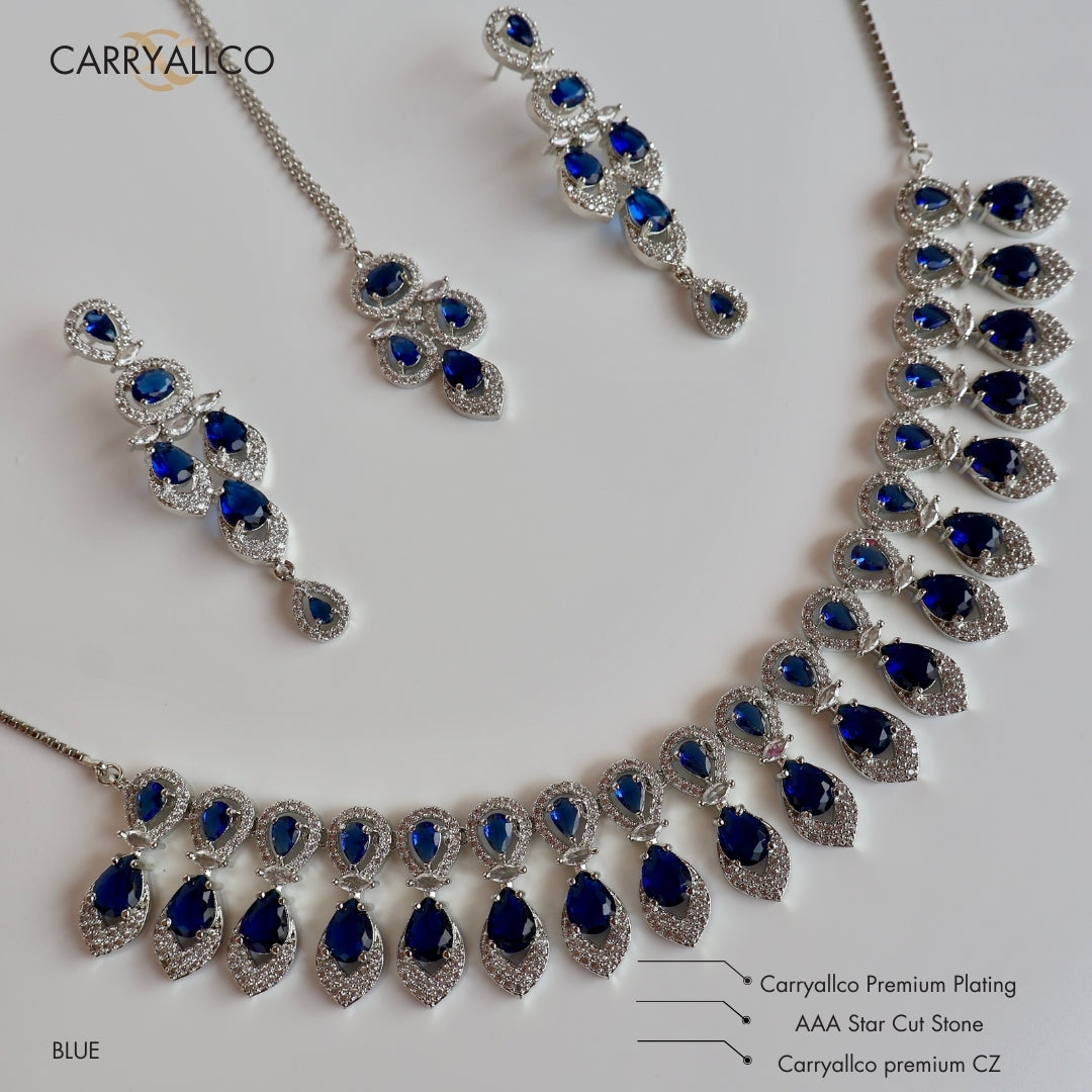Carryallco Celestial Elegance Rhodium Polish American Diamond Necklace Set