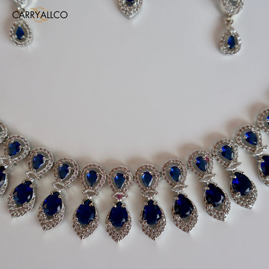 Carryallco Celestial Elegance Rhodium Polish American Diamond Necklace Set