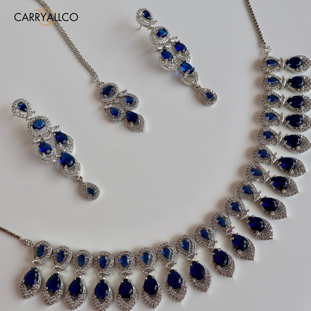 Carryallco Celestial Elegance Rhodium Polish American Diamond Necklace Set